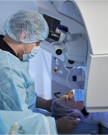 A technician preps a patient for their procedure